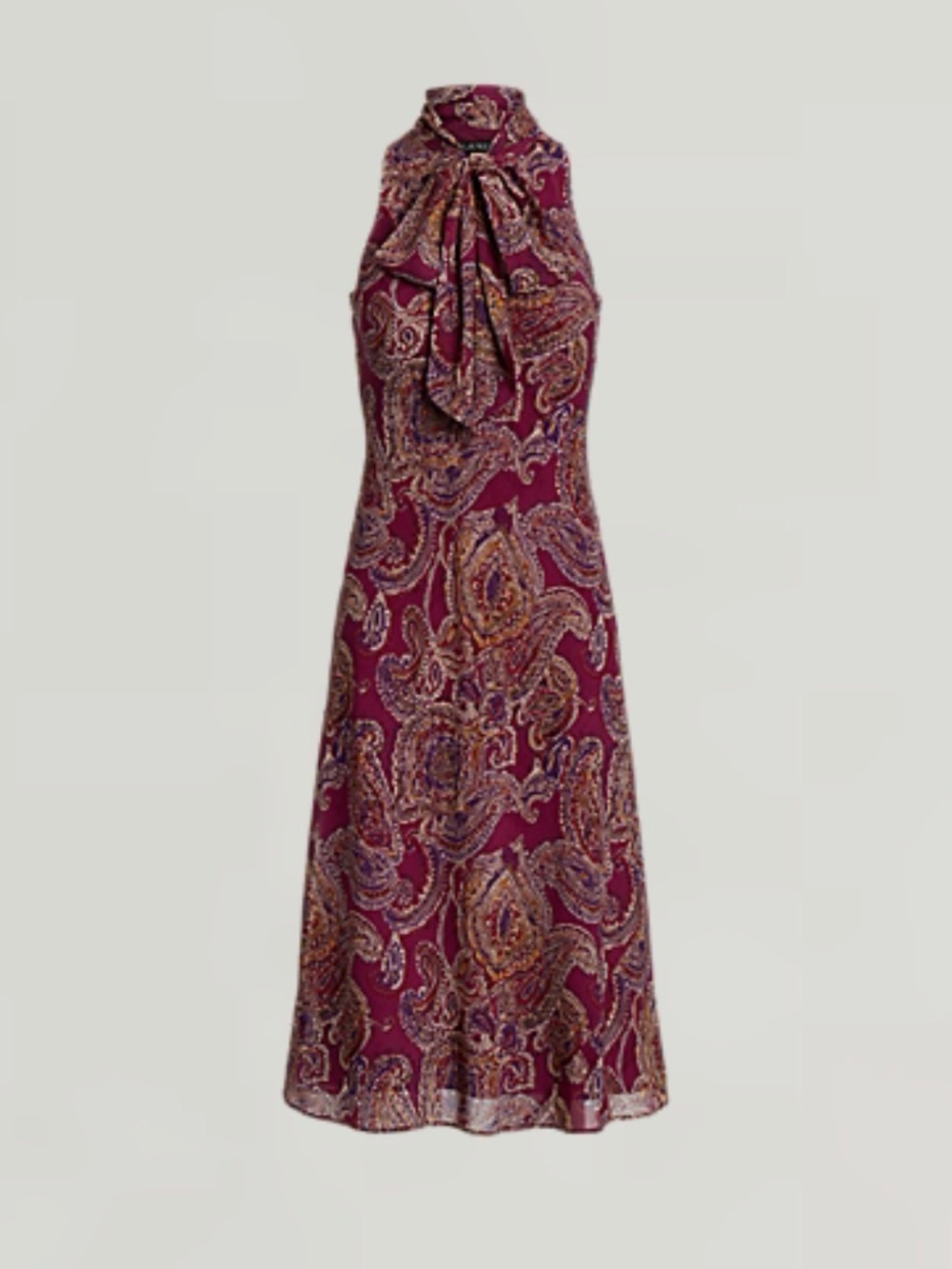 Ralph Lauren Paisley Crinkle Flowy Georgette Tie-Neck Women Dress Sz 12